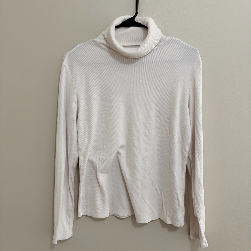 Women's Large Long Sleeve Turtleneck Top - White/cream